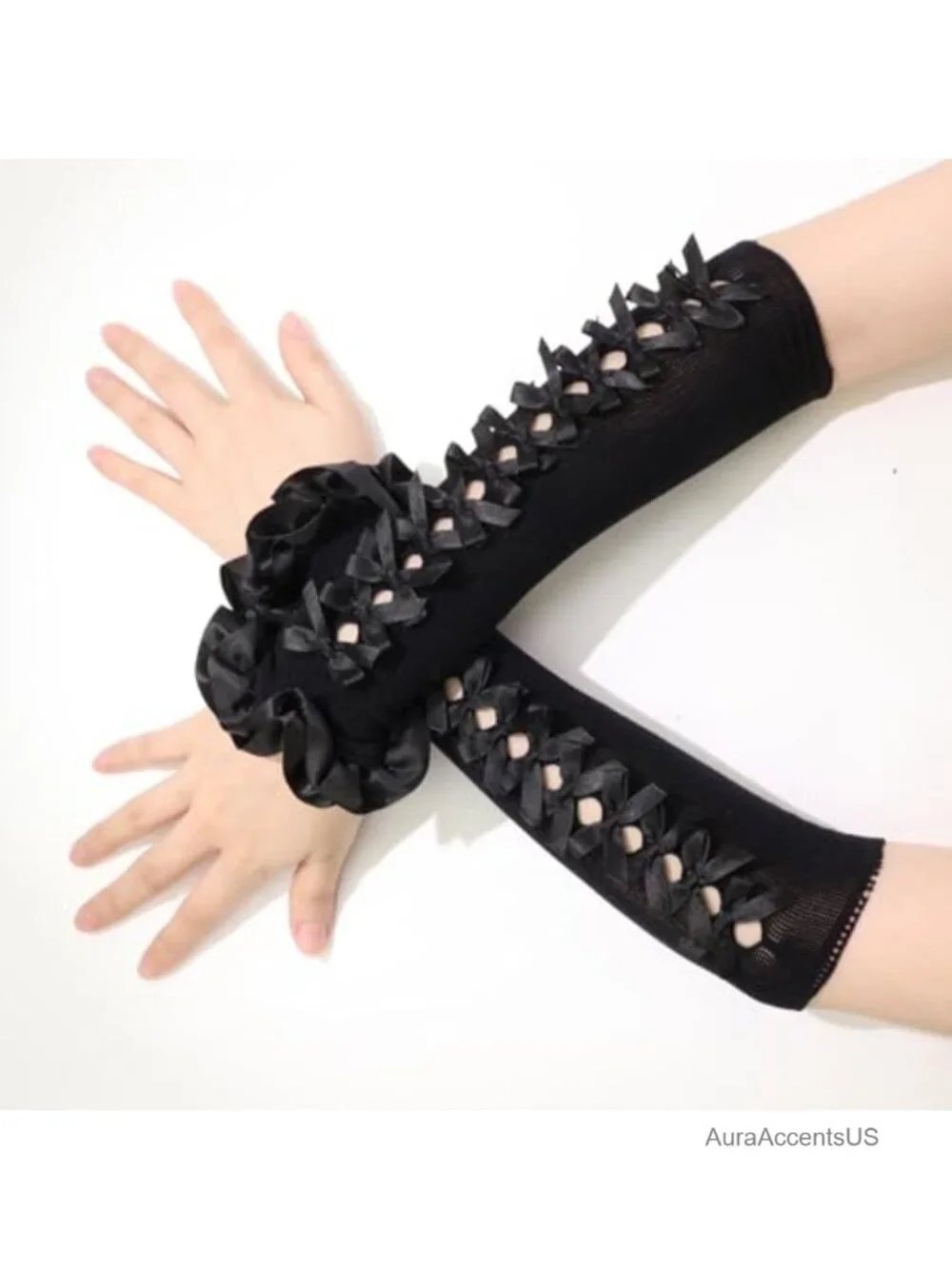 Fingerless Lace Gloves Gothic Bowtie Arm Sleeves Y2K for Lolita Dress